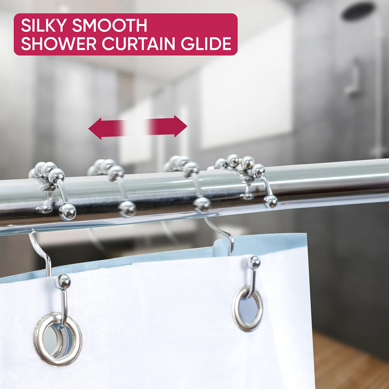 Double Shower Curtain Hooks Rust Proof (Set of 12) - Stainless Steel Nickel Shower Curtain Rings with Roller Balls for Easy Glide, Easy Install Double Shower Hooks for Shower Curtain (Polished Nickel) Dual Anchor Hooks - NewNest Australia