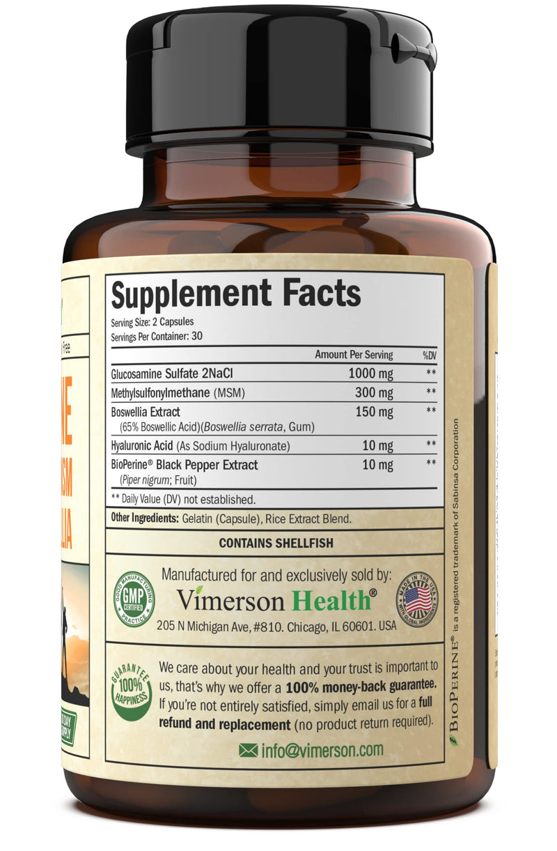 Glucosamine Sulfate with Hyaluronic Acid, Bioperine, MSM & Boswellia - Occasional Joint Discomfort Relief Supplement. Aids Healthy Inflammatory Response. Anti-Oxidant Pills for Back, Knees and Hands - NewNest Australia