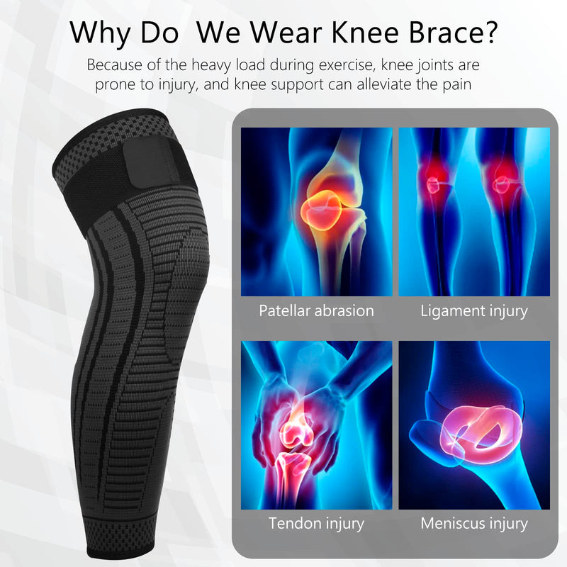 Full Leg Compression Sleeves 2 Pack anti Slip Ventilation Long Knee Support with Wraps for Men and Women , Suite for ACL, PCL, Meniscus Tear, Arthritis, Tendinitis (Black, Large) Black - NewNest Australia