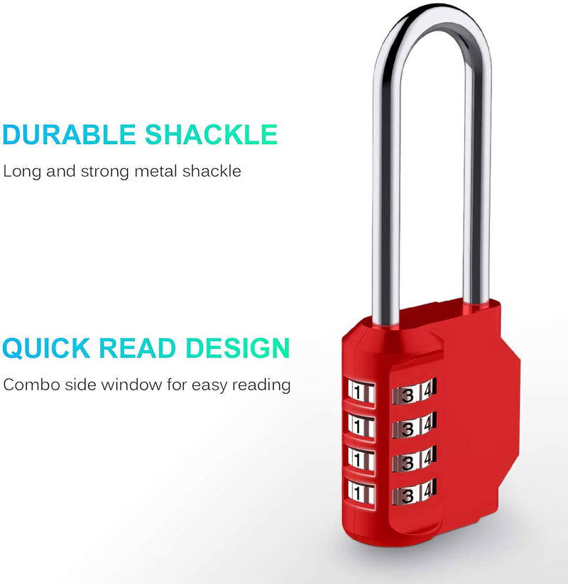 Puroma 2 Pack 2.6 Inch Long Shackle Combination Lock 4 Digit Outdoor Waterproof Padlock for School Gym Locker, Sports Locker, Fence, Gate, Toolbox, Case, Hasp Storage (Red) Red - NewNest Australia
