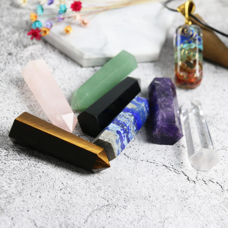 Nvzi Healing Crystal Wands, Crystal Towers, Orgone 7 Chakra Necklace with Premium Gift Box, 7 Chakra Crystals and Healing Stones Set, Crystals for Beginners Kit, Wiccan Crystals - NewNest Australia
