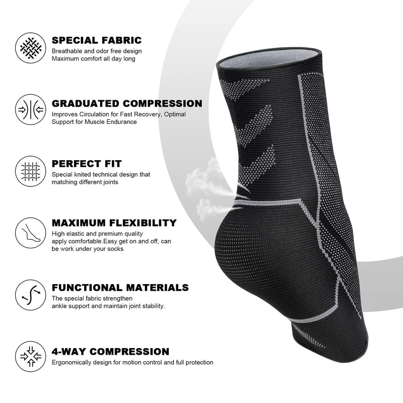 ACWOO Ankle Support Brace, 2 Pack Elastic Compression Foot Sleeves Plantar Fasciitis Socks, Anti-Slip Breathable Compression Support Sleeve for Ankle Protection, Sports Protection and Pain Relief (L) L - NewNest Australia