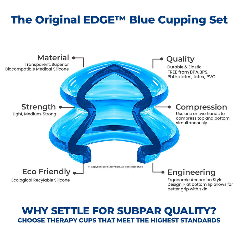 Lure Essentials Edge Cupping Set – Ultra Clear Blue Silicone Cupping Therapy Set for Cellulite Reduction and Myofascial Release - Massage Therapists and Home Use (Set of 4, Blue) 4 Piece Assortment - NewNest Australia