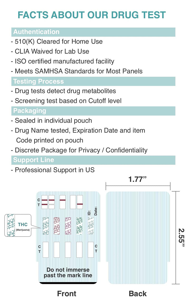 5 Pack Easy@Home 5 Panel Instant Drug Test Kits - Test Marijuana (THC), COC, OPI 2000, AMP, BZO - Urine Dip Drug Testing - #EDOAP-754 - NewNest Australia