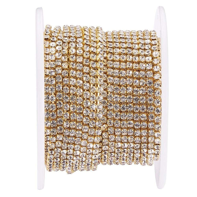 1 Roll 10 Yards Crystal Rhinestone Trim Close Cup Clear Chain with Gold Setting Base (SS6 2mm) SS6 2mm - NewNest Australia