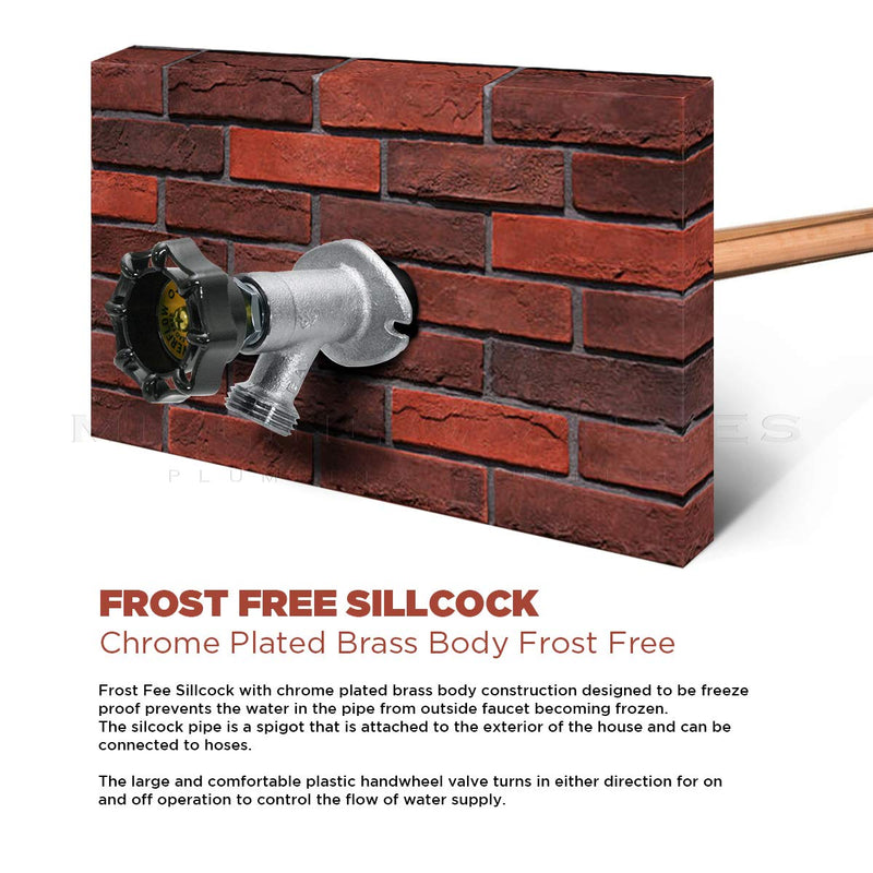 Midline Valve 8428P Sillcock Pipe Chrome Plated Brass Body Frost 1/2 inch PEX Connection and 3/4 inch Hose Bib Lead Free, 6 6 in. - NewNest Australia