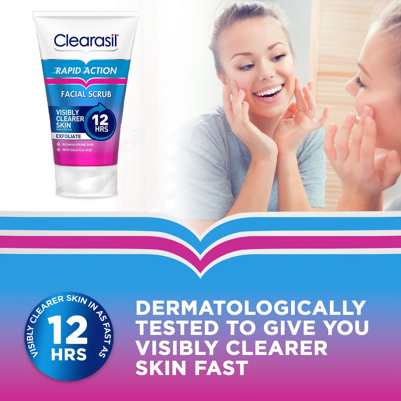 Clearasil Rapid Action Exfoliating Scrub, For Acne Prone Skin, Unclog Pores, Reduces Blackheads, Pimples & Excess Oil, Everyday Spots Prevention, 125 ml - NewNest Australia