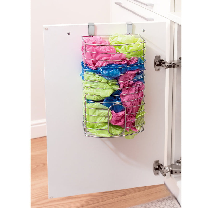 NewNest Australia - Tatkraft Fun Over The Cabinet Door Grocery Bag Holder, Versatile and Easy to Use, Easy to Place on Shelves, Walls, or Cabinets, Made of Chromed Steel. 