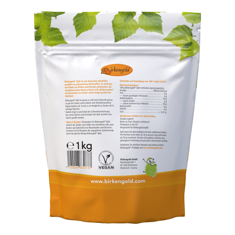 Birkengold birch sugar xylitol 1 kg bag | 100% high quality xylitol from Finland | made from birch and beech bark | vegan | gluten free - NewNest Australia
