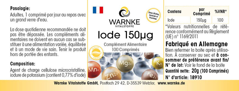 Iodine tablets - 150µg iodine per tablet - high dose & vegan - made from potassium iodide - 100 tablets | Warnke vital substances - NewNest Australia