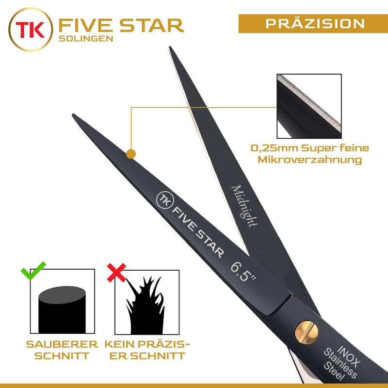 Five Star Solingen Midnight Premium 6.5'' extra sharp hairdressing scissors hair cutting scissors for women men hairdressers and children for fine and strong hair micro-serrated rustproof - NewNest Australia
