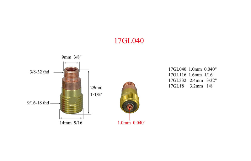 TIG Stubby Gas Lens 17GL040 10N22S (.040" & 1.0mm) 17GL116 10N23S (1/16" & 1.6mm) 17GL332 10N24S (3/32" & 2.4mm) 17GL18 10N25S (1/8" & 3.2mm) Pyrex Cup #4 ~ #12 Kit WP 17 18 26 TIG Welding Torch 39pcs - NewNest Australia
