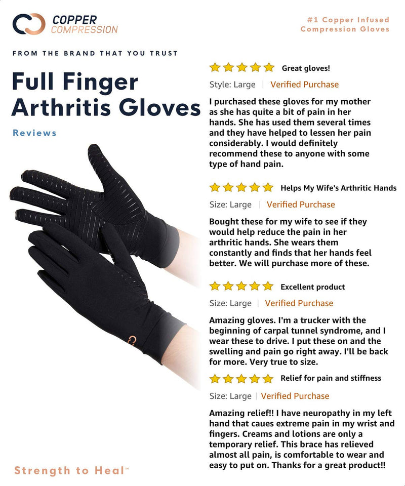 Copper Compression Arthritis Gloves with Touchscreen Tips. Relief for Hand Pain, Carpal Tunnel, Rheumatoid, Inflammation, Tendonitis, Nerve Damage, Trigger Finger, Neuropathy. Fit for Men & Women Small (1 Pair) - NewNest Australia