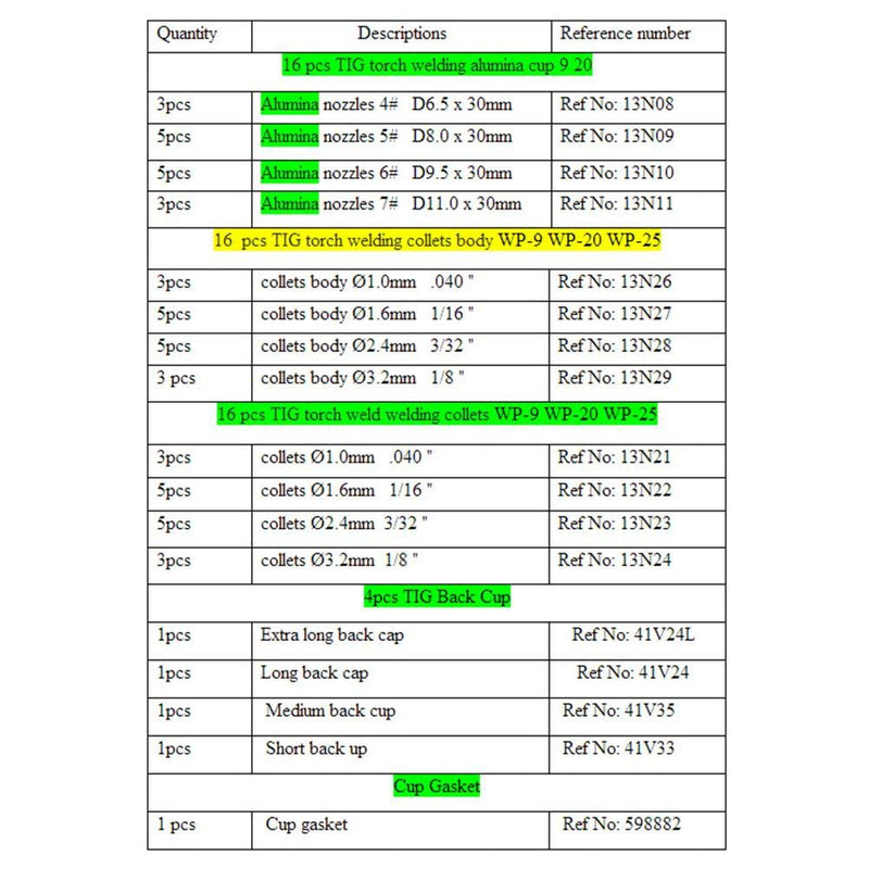Welding Torch Parts,53pcs TIG Welding Torch Body Parts Gas Lens Nozzle Collet Cup Kit for WP-9 20 25 - NewNest Australia
