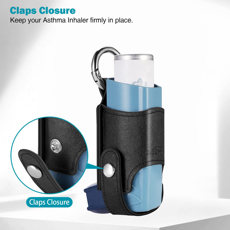 MEDMAX Asthma Inhaler Holder PU Leather Protective Travel Handy Mini Holster, Lightweight Carrying Case with Carabiner Clip, Inhaler Not Included (Case Only) (Black) Black - NewNest Australia