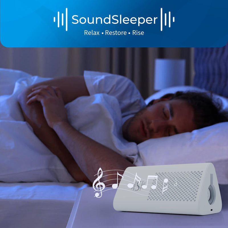 SoundSleeper White Noise Machine and Relaxation Aid with Voiced Relaxation Script, 33 Sounds, Digital Clock, Temperature & Humidity Monitors, and Nightlight. Portable, Rechargeable Sleep Aid. - NewNest Australia