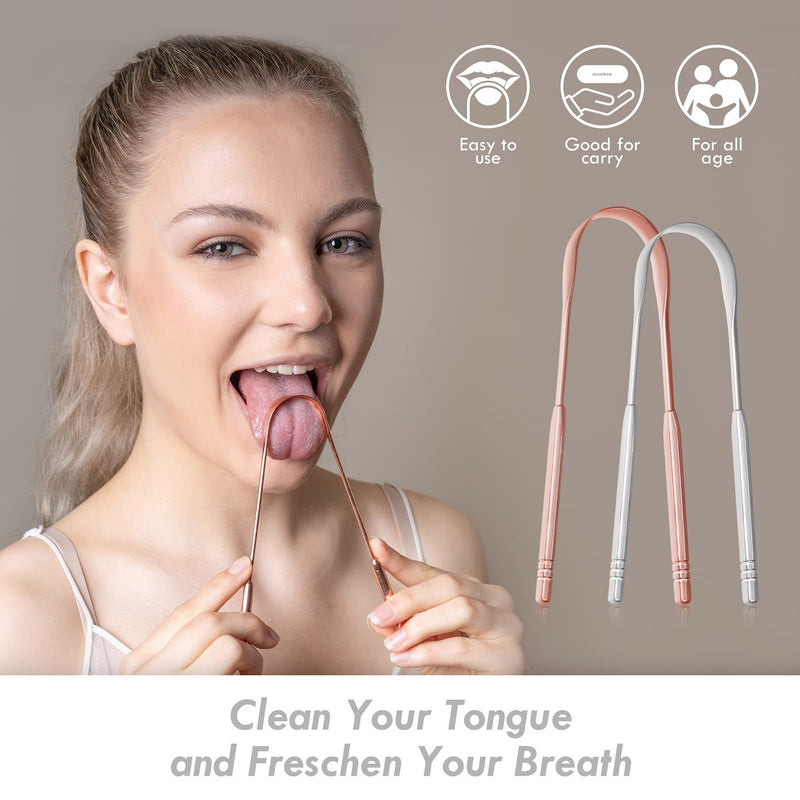 JUIDINTO 2pcs Tongue Scraper Kit, Medical Grade Stainless Steel Tongue Cleaner Set, Cleans the Tongue and Fights Bad Breath, Great for Oral Care, 100% BPA Free Tongue Scrapers for Adults & Kids - NewNest Australia