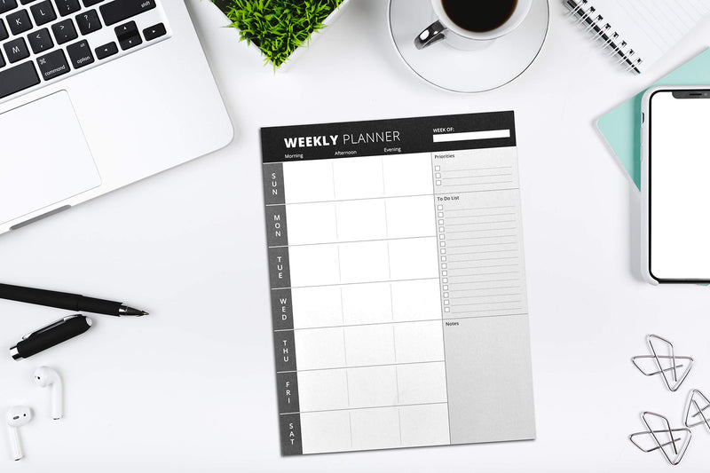 Home Advantage Weekly Planner Notepad with Tear Off Sheets and Magnetic Strip (Black, 8.5 inch x 11 inch) Black 8.5" x 11" - NewNest Australia