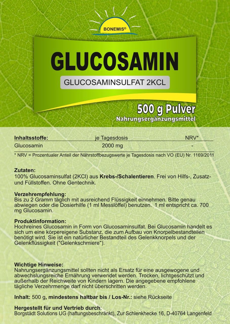 Bonemis® Glucosamine, powder, 500 g in a bag, premium quality without additives (glucosamine sulfate 2KCl) - NewNest Australia