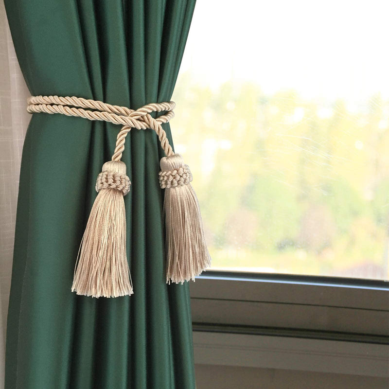 Fenghuangwu Curtain Tiebacks Handmade Decorative Curtain Holdbacks Rope with Tassel (Beige, 6) Beige - NewNest Australia