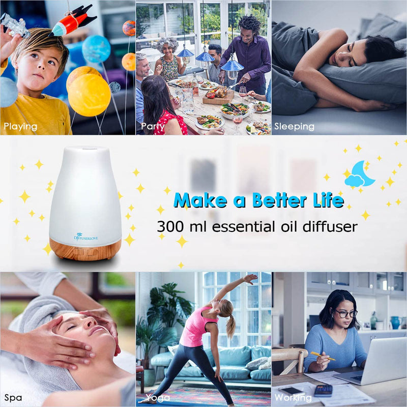 300ML Essential Oil Diffuser Remote Control Aromatherapy Diffuser Mist Humidifiers with 7 Color LED Lights and Waterless Auto Shut-Off for Bedroom Office House Kitchen Yoga - NewNest Australia