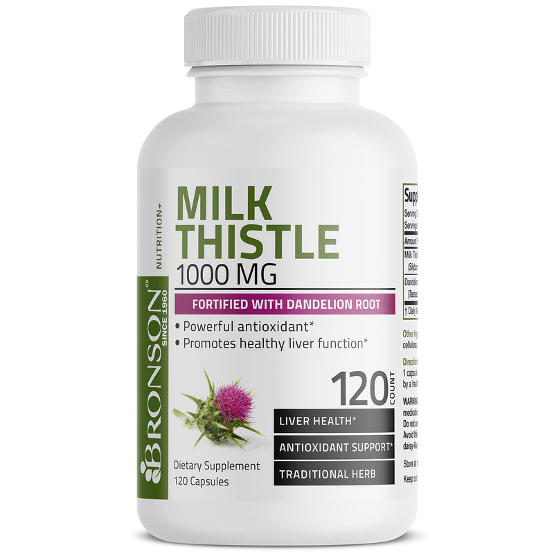 Milk Thistle 1000mg Silymarin Marianum & Dandelion Root Liver Health Support 120 Capsules 120 Count (Pack of 1) - NewNest Australia