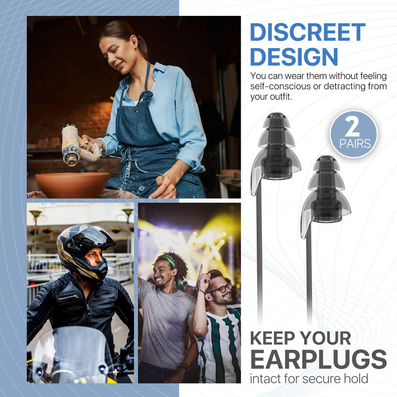 Noise Reduction Earplugs, 2 Pairs Reusable High Fidelity Concert Earplugs With Cord, Hearing Protection For Motorcycle, Work, Construction, Rave, Party, Airplane, Travel (26Db) - NewNest Australia