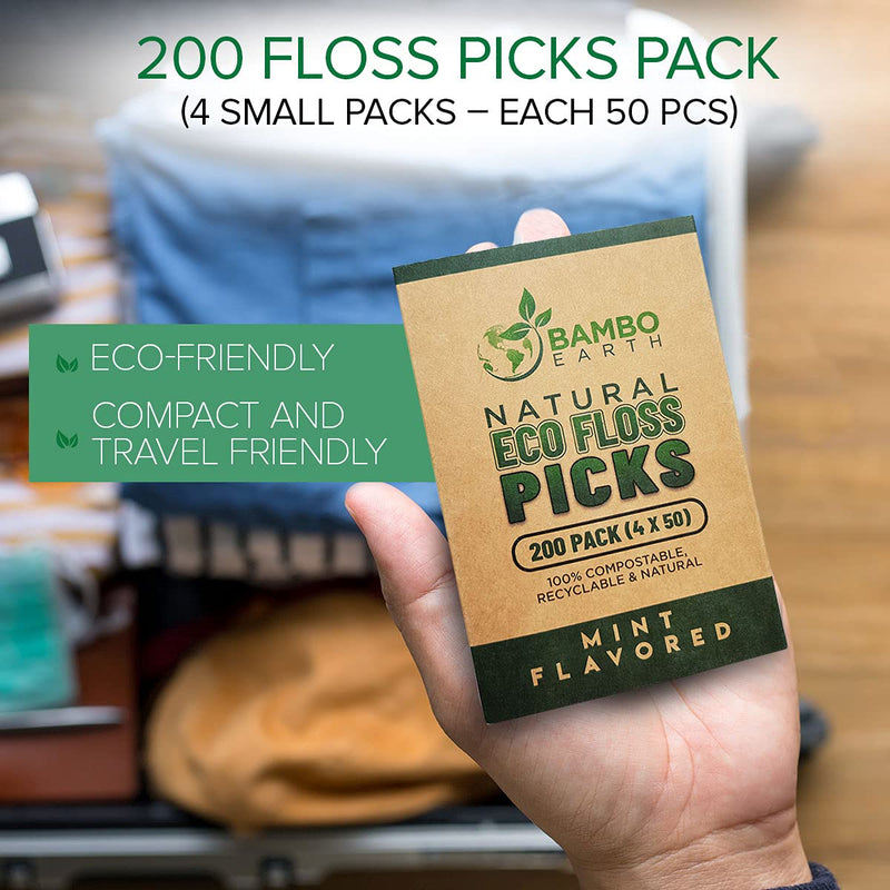 Natural Dental Floss Picks - Eco Friendly Cruelty Free & Vegan Tooth Flossers Pick Set with Biodegradable and Compostable BPA Free Handle & Zero Waste Packaging - 200 Pack (Mint) Mint - NewNest Australia