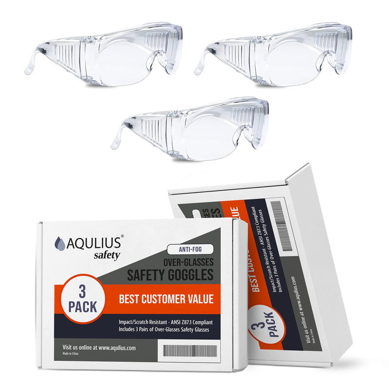 3 Pack Safety Glasses Over Eyeglasses (Anti-Fog & Scratch Resistant) Wrap Around Crystal Clear Eye Protection - OTG Safety Goggles are Perfect for Nurses, Construction, Shooting, Lab Work, & More! - NewNest Australia