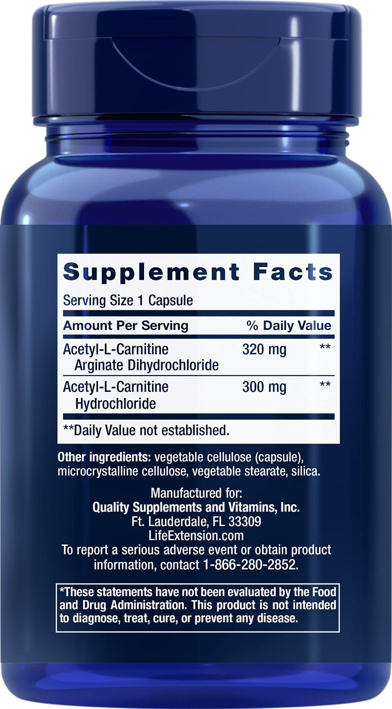 Life Extension Acetyl-L-Carnitine Arginate for Cell Energy & Brain Health Support – Gluten-Free, Non-GMO – 90 Capsules - NewNest Australia