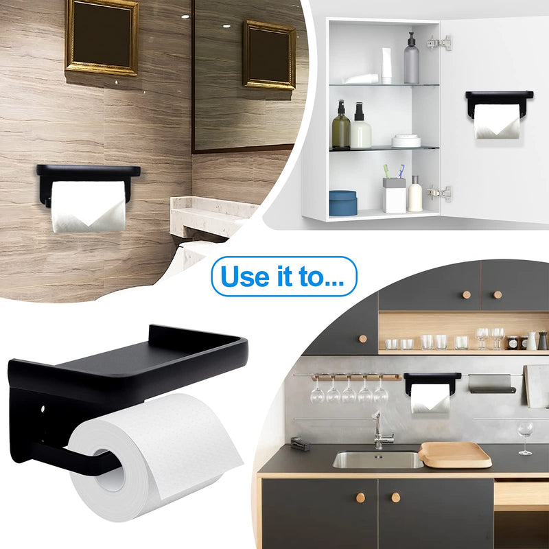 Jnnicoog Toilet Paper Holder with Shelf, Matte Black Toilet Paper Holder, Toilet Paper roll Holder, Bathroom Adhesive Toilet Paper Holder SUS 304 Stainless Steel Modern Paper Towel Holder. - NewNest Australia