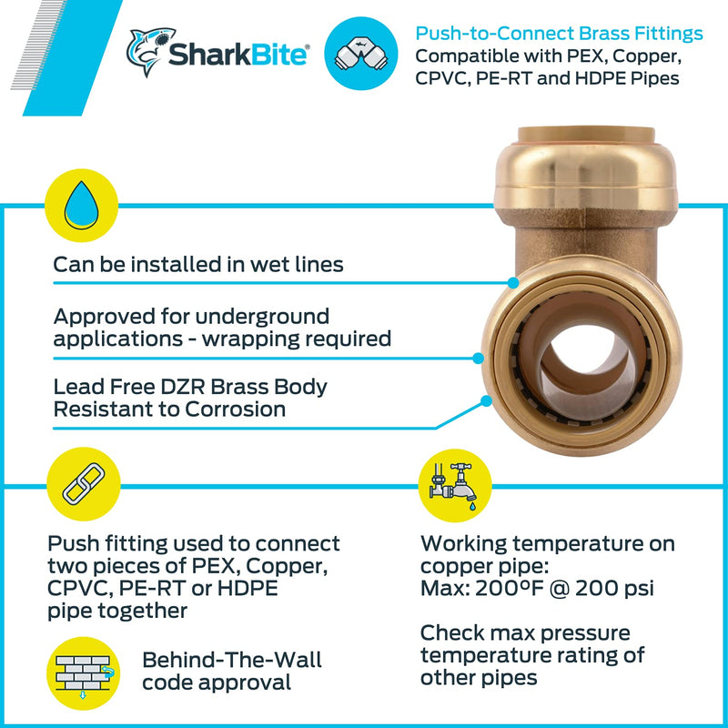 SharkBite U374LFA Plumbing Fitting, 1 inch x 1 inch x 1 inch, Brass - NewNest Australia