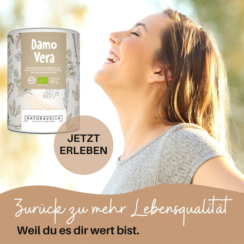 DamoVera® The organic intestinal treatment from the experts | Premium complex of organic fiber, organic spices and bacterial cultures I High dosage, vegan and laboratory tested, 250g - NewNest Australia