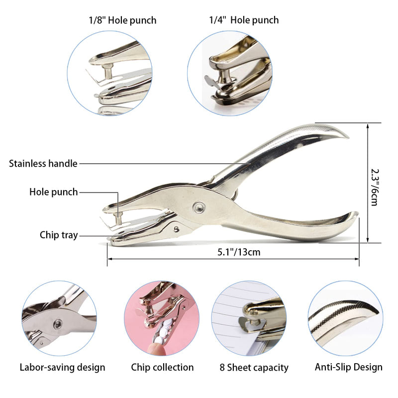 1/4 and 1/8 Inch Small Single Hole Punch, 2 Pack Handheld Circle Shaped Hole Puncher with 8 Sheet Capacity for DIY Craft Paper, Tag & Ticket, Perfect for Home Office School Supplies 1/4 and 1/8 - NewNest Australia