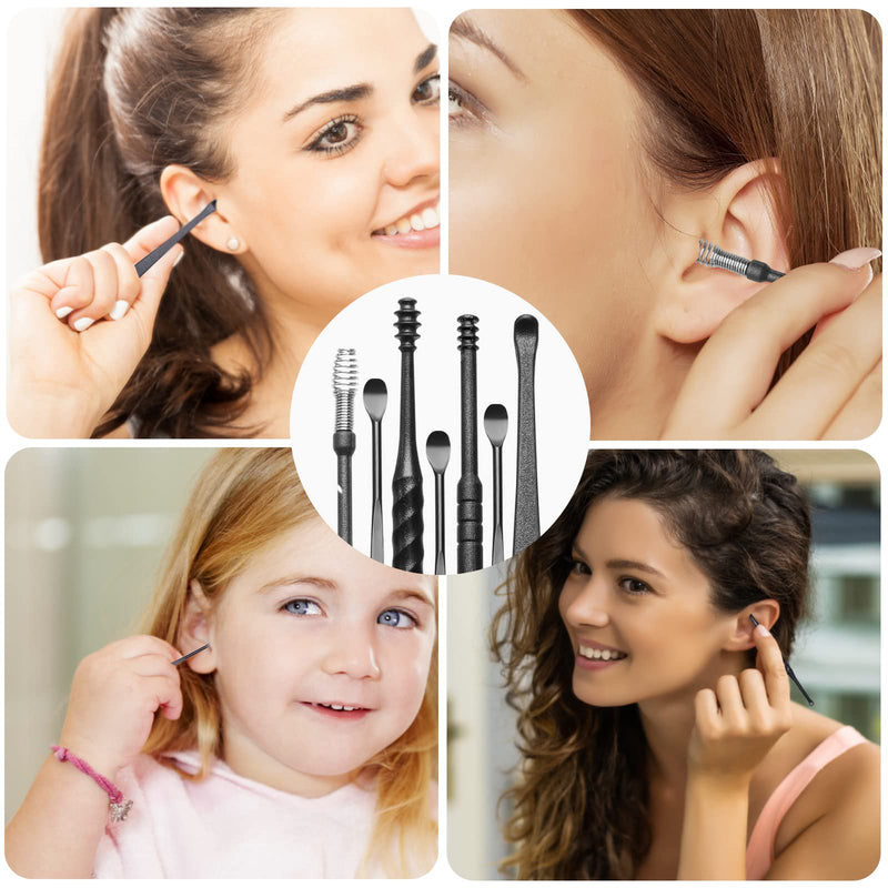 Ear Wax Remover Kit, Ear Cleaner Tool, Stainless Steel Ear Cleaner, Ear Wax Remover, Cleaning Set, Ear Care For Children And Adults, With Storage Box, Black, Pack Of 7 - NewNest Australia