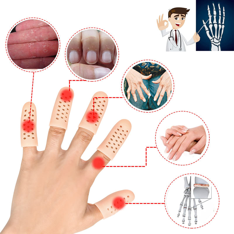Gel Finger Cots, Finger Protector Support (14 PCS, Breathable New Material), Finger Sleeves Great for Trigger Finger, Hand Eczema, Finger Cracking, Finger Arthritis and More. Beige(breathable) - NewNest Australia
