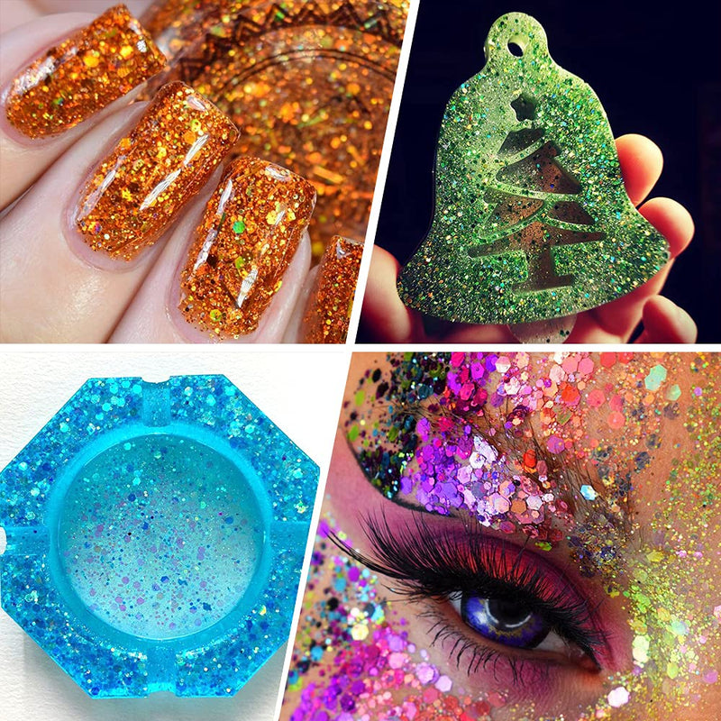 100g Holographic Chunky Glitter, Craft Glitters for Arts & Crafts, Cosmetic Chunky Mixed Glitter, Body Glitter for Makeup, Face, Hair, Lips, Nails, Festival (Black) Black - NewNest Australia