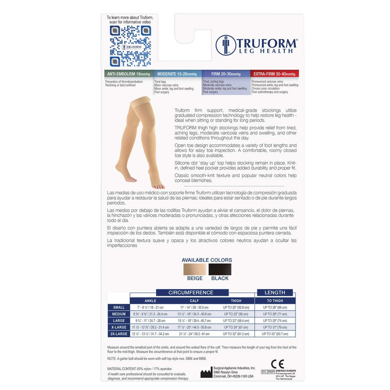 Truform 20-30 mmHg Compression Stockings for Men and Women, Thigh High Length, Dot-Top, Open Toe, Beige, Small Small (Pack of 1) - NewNest Australia