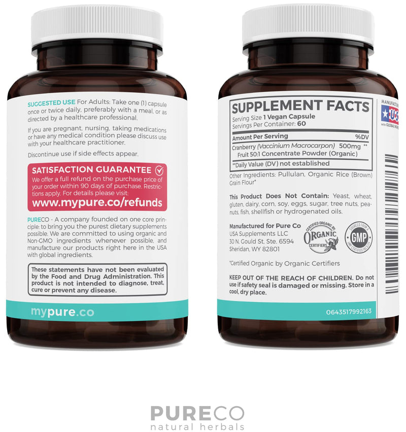 Organic Cranberry Pills - 50:1 Concentrate Equals 25,000mg of Fresh Cranberries (Vegan) for Kidney Cleanse & Urinary Tract Health - UTI Vitamins Support - Fruit Extract Supplement - 60 Capsules - NewNest Australia