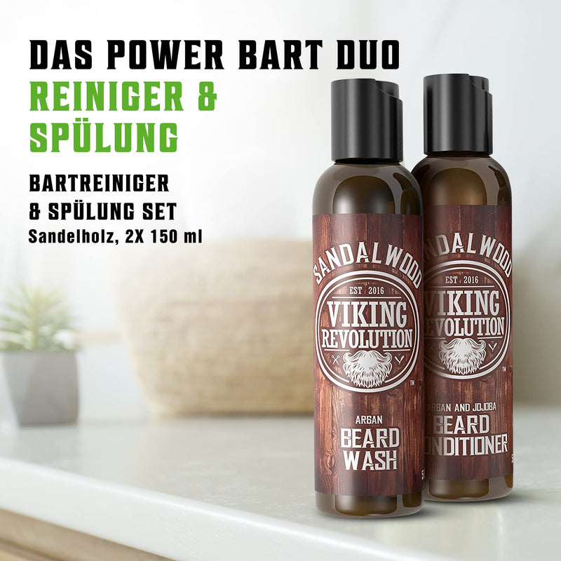 Viking Revolution Beard Shampoo for Men and Conditioner Set - Softens & Strengthens - Natural Sandalwood Scent - Beard Shampoo with Beard Oil (2x148 ml) 150.00 ml (Pack of 2) - NewNest Australia