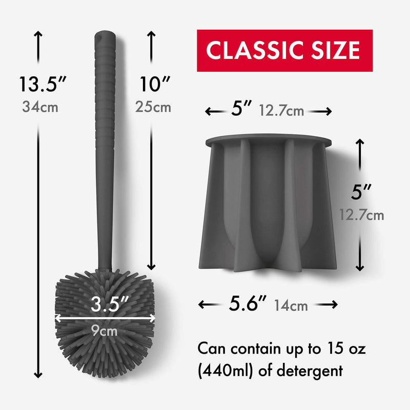 Tyroler Bright Tools Toilet Brush Set Made of 100% Silicone, Anti-Stick Effect Bristle Toilet Bowl Brush and Holder Fit All Toilets & Bathrooms (Gray) Gray - NewNest Australia