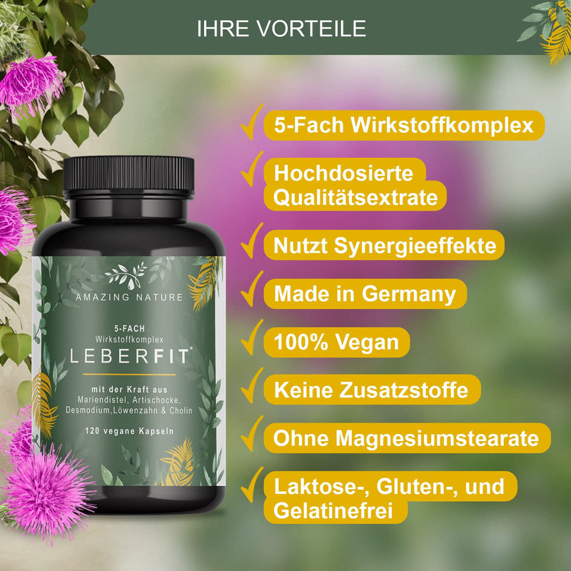 Leberfit High Dose 5-Way Complex Of Milk Thistle 80% Silymarin, Artichoke 5 Mg Cynarine, Dandelion, Desmodium Stem Extract, Choline (Choline Bitartrate) 1 X 120 Vegan Capsules Laboratory Tested In - NewNest Australia