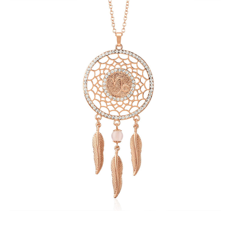 NewNest Australia - Boltz Mini Zodiac Capricorn Sign Dream Catcher Car Charm Rear View Mirror Accessories, Boho Dangling Feather Tassel Bead Pendant Constellation Ornament Wall Hanging Home Decoration (Capricorn-2) 