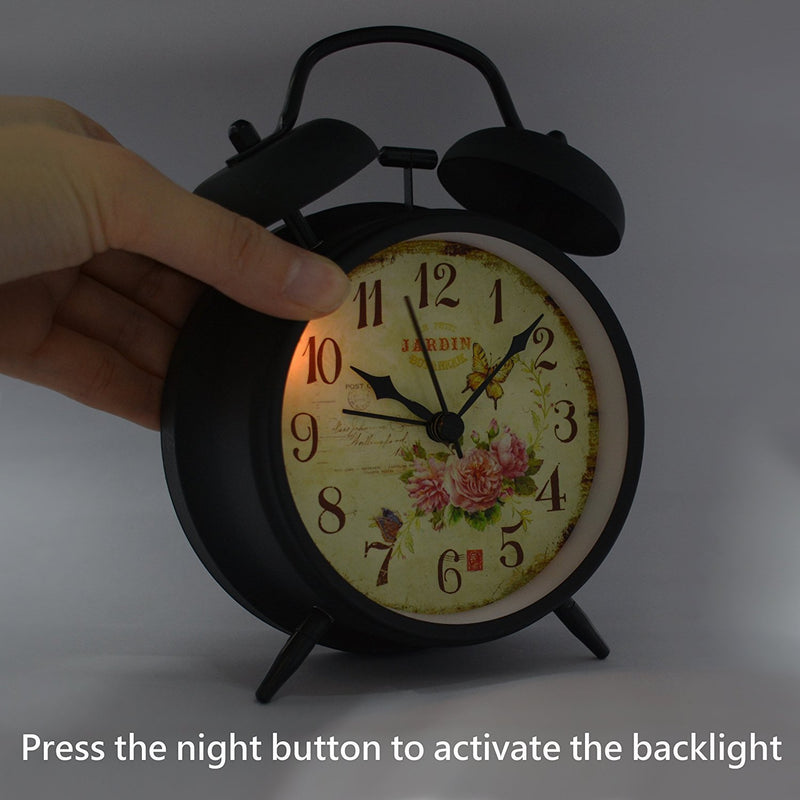 NewNest Australia - Konigswerk Analog Alarm Clock with Backlight, Twin Bell Alarm Clock for Heavy Sleeper No Ticking - Desk Table Clock for Home & Office (Black Case - Roses) Black Case - Roses 