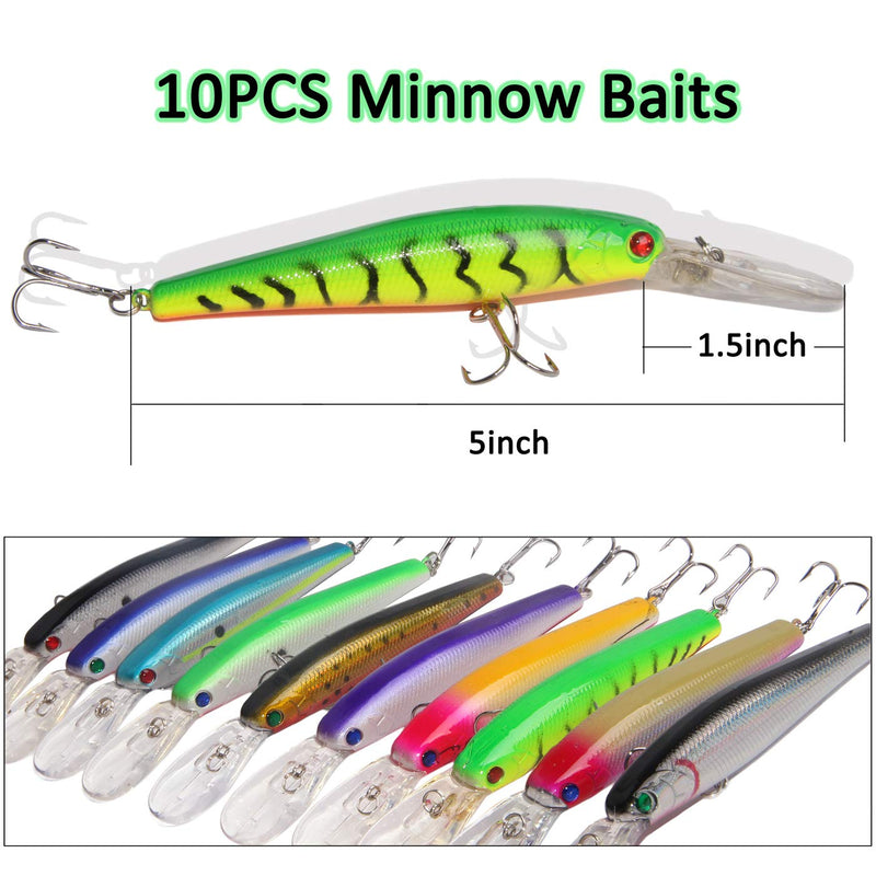 JSHANMEI 10pcs Hard Minnow Fishing Lures Bait Life-Like Swimbait Bass Crankbait for Pikes/Trout/Walleye/Redfish Tackle with 3D Fishing Eyes Strong Treble Hooks - NewNest Australia