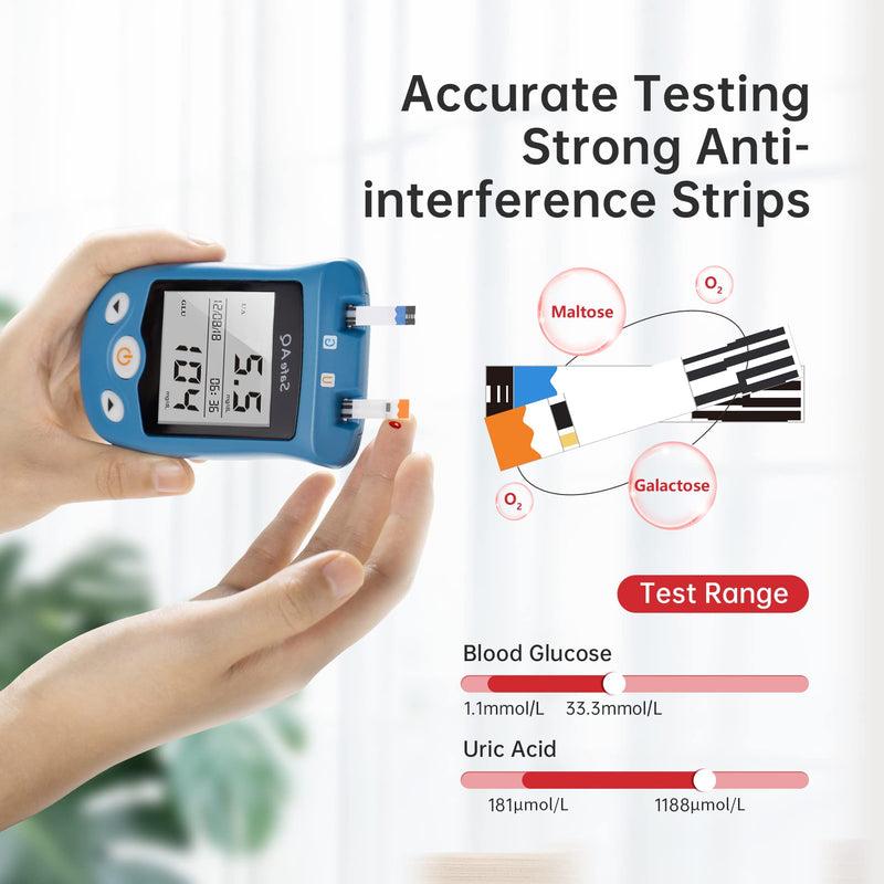 Uric Acid Meter, Blood Glucose Monitor, Uric Acid Self Measuring Kit, Sugar Meter With Test Strips, Blood Glucose, Uric Acid Test Strips, Lancets (Sinocare Safe Aq Ug) - NewNest Australia