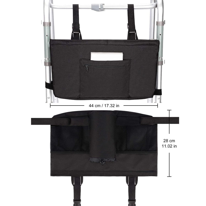 supregear Walking Frame Bag, Foldable Walker Accessories Basket Organizer Pouch Tote with Detachable Preserve Heat Compartment for Walker Rollator Wheelchair Scooters, Easy Access to Zipper Pocket Black - NewNest Australia