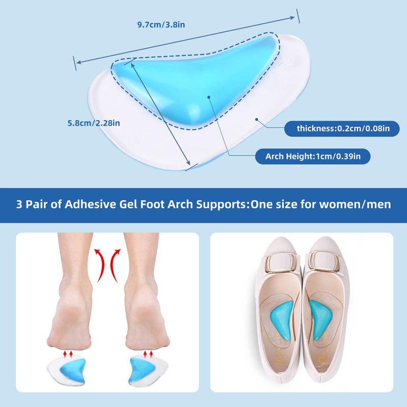 Arch Support Shoe Insoles DYKOOK 3 Pairs Plantar Fasciitis Gel Arch Pads for Flat,Foot Pain and Adhesive Arch Support Cushions for Relieve Pressure - NewNest Australia