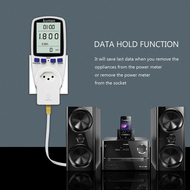 kuman KW47-US Electricity Usage Monitor Plug Power Watt Voltage Amps Meter with Digital LCD, Overload Protection and 7 Display Modes for Energy Saving (NO-Backlight), white - NewNest Australia