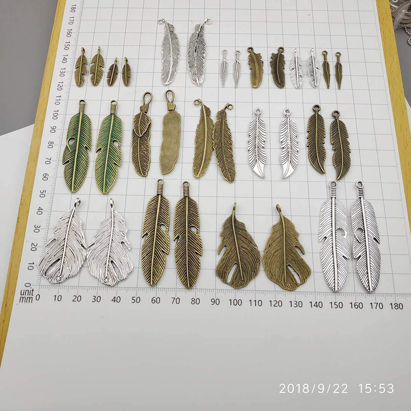 100g Feather Charms Collection - Antique Silver Bronze Patina Big Goose Bird Plume Plumage Pinion Wing Feather Metal Pendants for Jewelry Making DIY Findings (HM17) - NewNest Australia